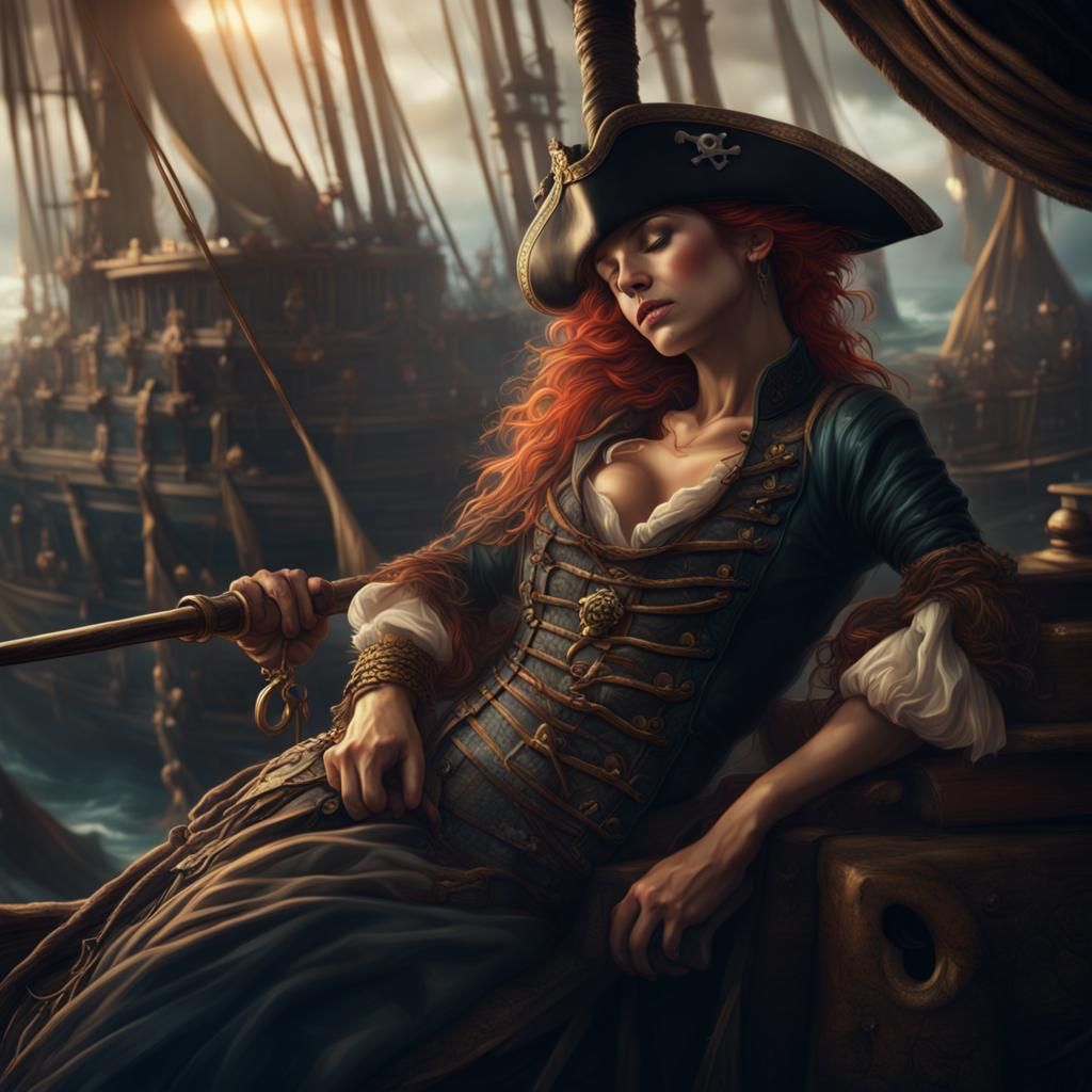 Beautiful Pirate Captain Sleeping: Digital Matte Painting