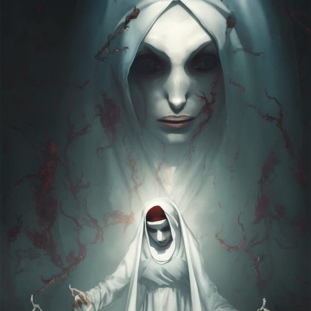 Haunted Demonic Nun Illustration in Vibrant Colors