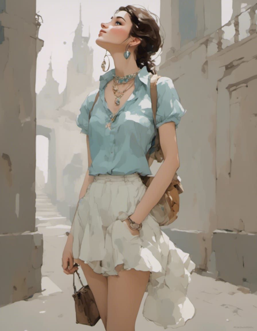 Aquamarine admires the old buildings of Elf-Haven.