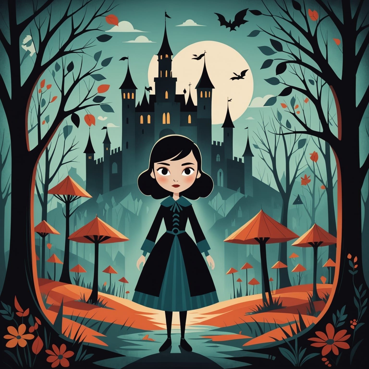 Grimdark Scene in Mary Blair Style