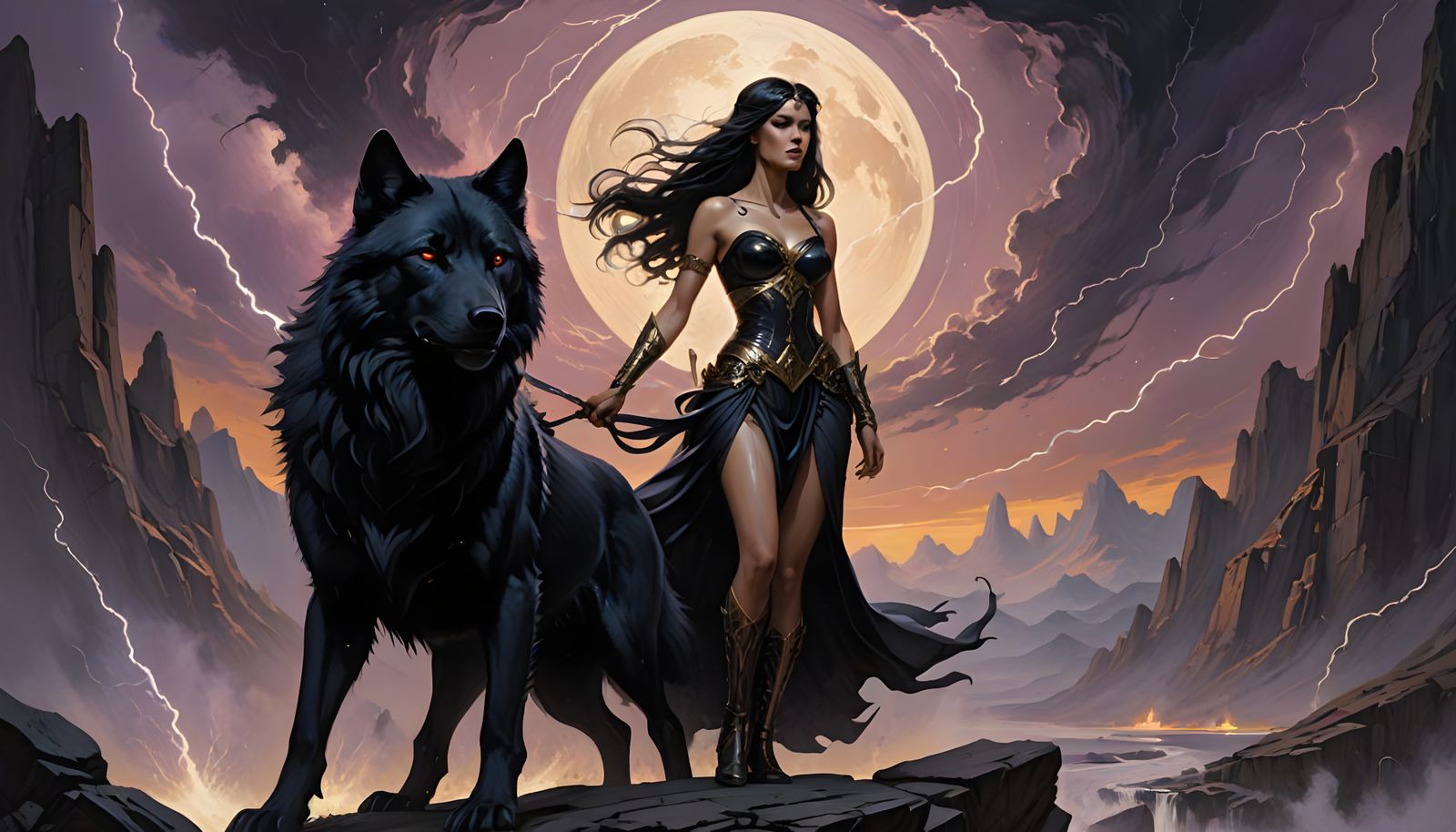 Glowing Storm Fantasy with Dark-Haired Enchantress and Loyal...