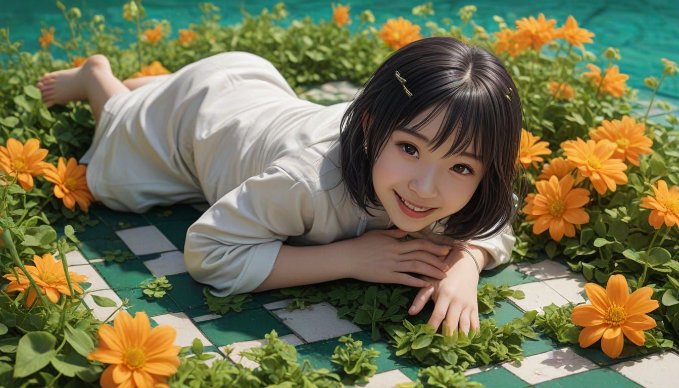 Whimsical Chessboard Footider Amidst Vibrant Florals