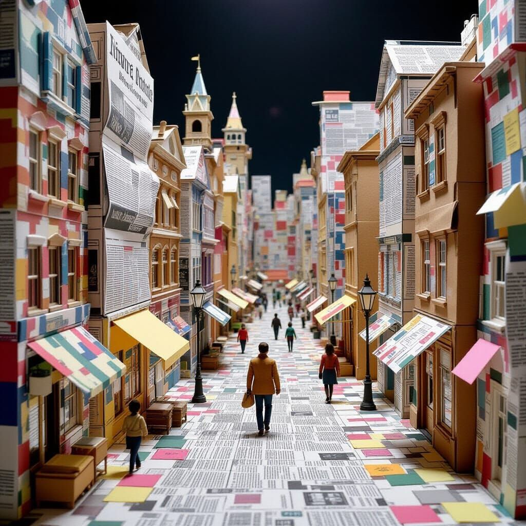 Surreal 3D Paper City Streetscape