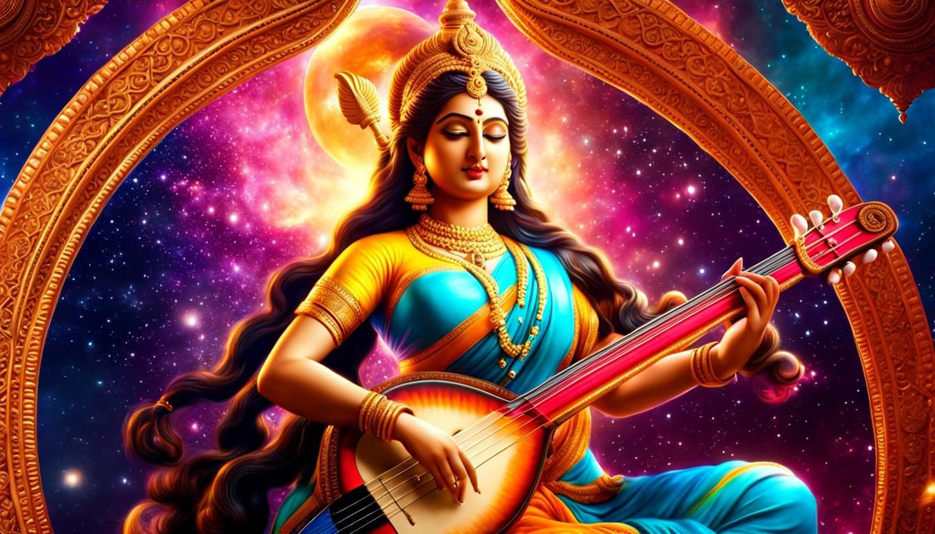 Goddess Saraswati playing veena