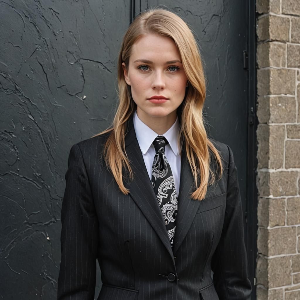 Icelandic Lady in Pinstripe Suit and Pencil Skirt