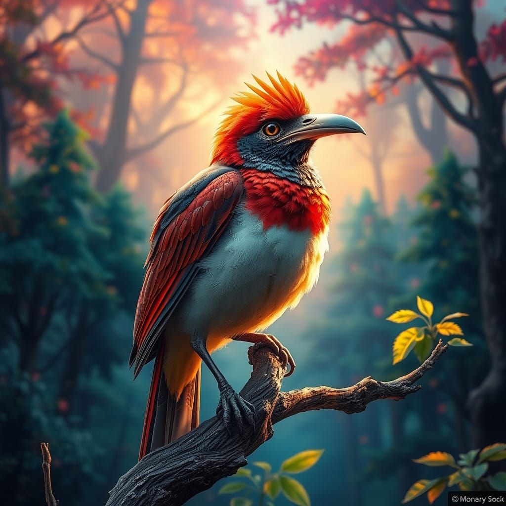 Majestic Forest Bird in Vibrant, Whimsical Style