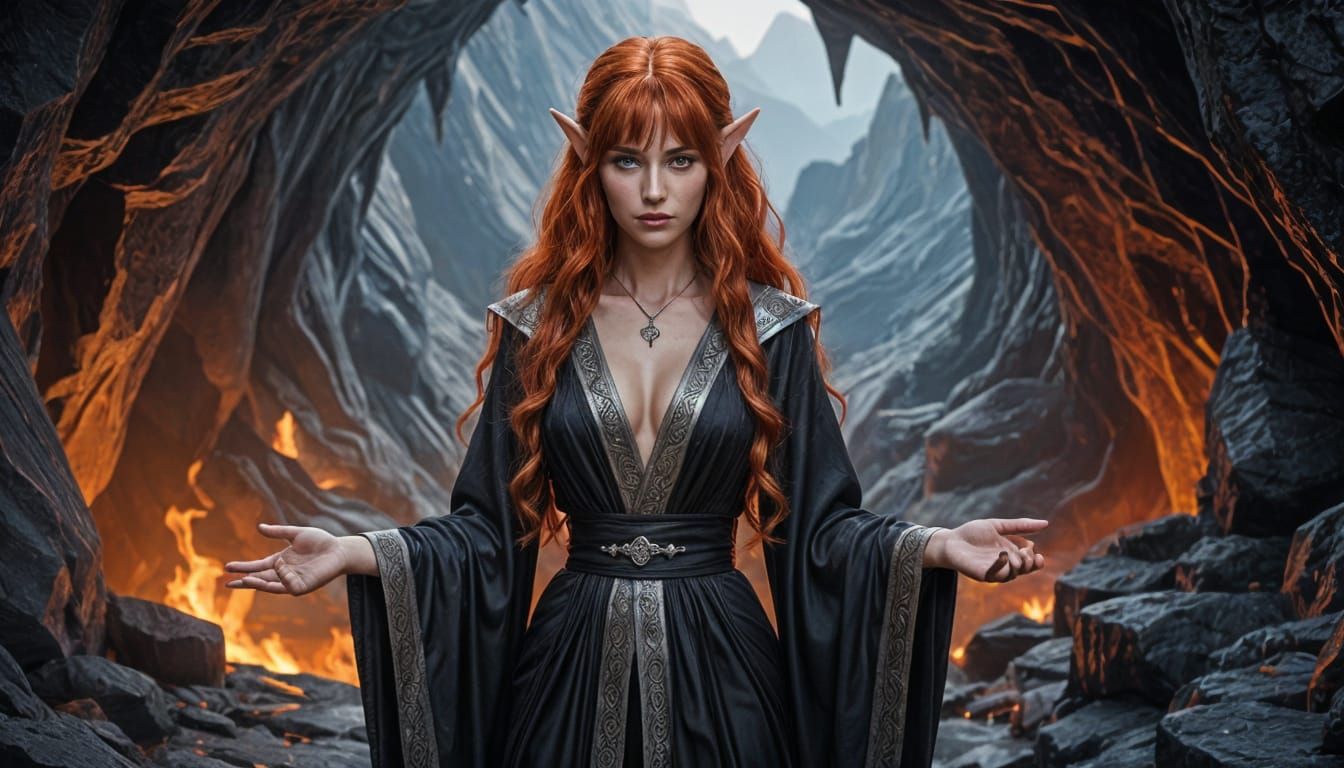 Statuesque Elf with Violet Eyes in Dark Fantasy Style