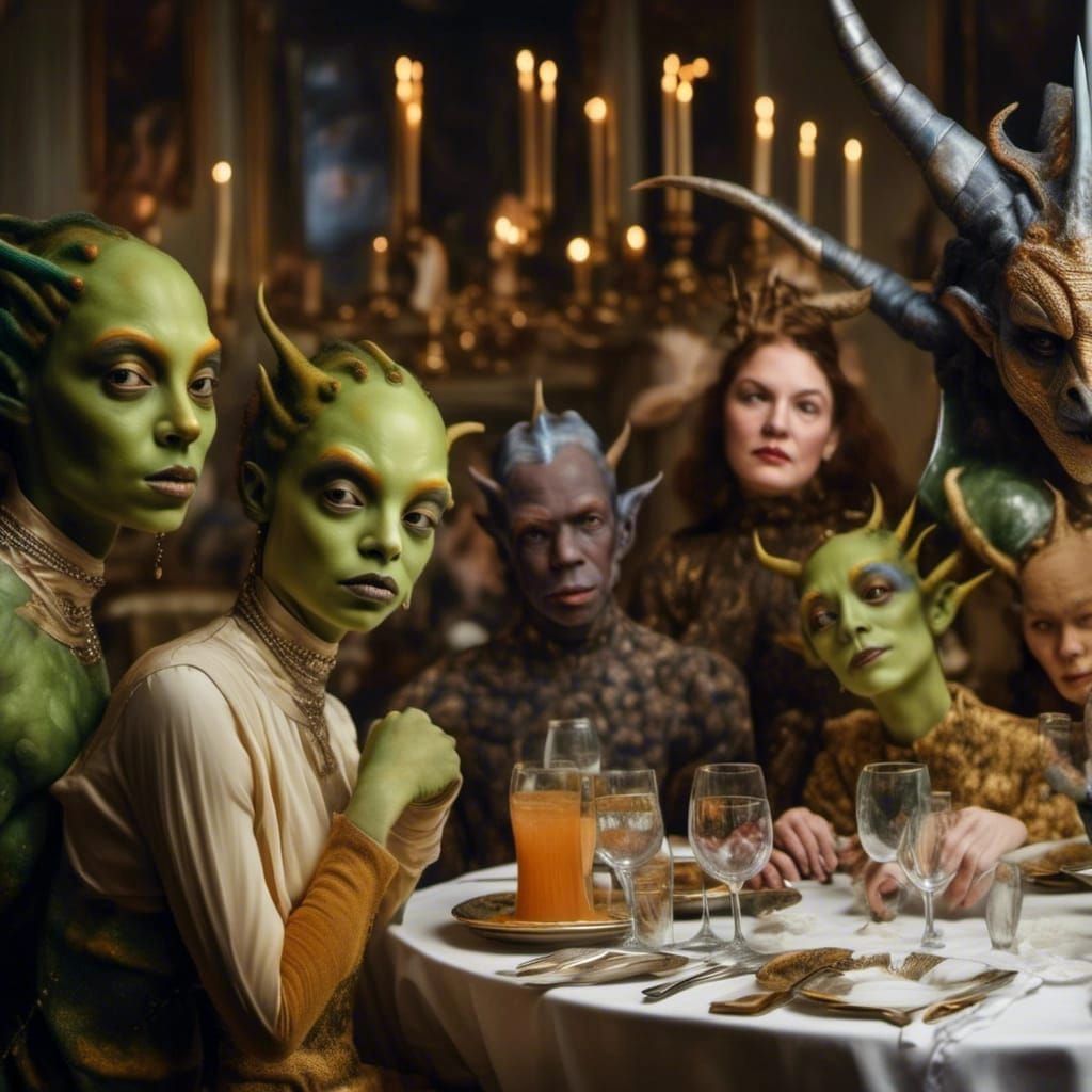 Art History Aliens Party in Hyperrealism