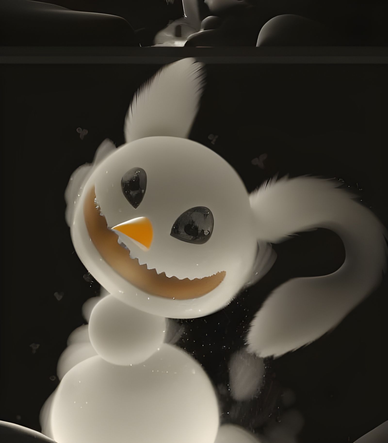 Detailed Black and White Mimikyu with Iridescent Snow