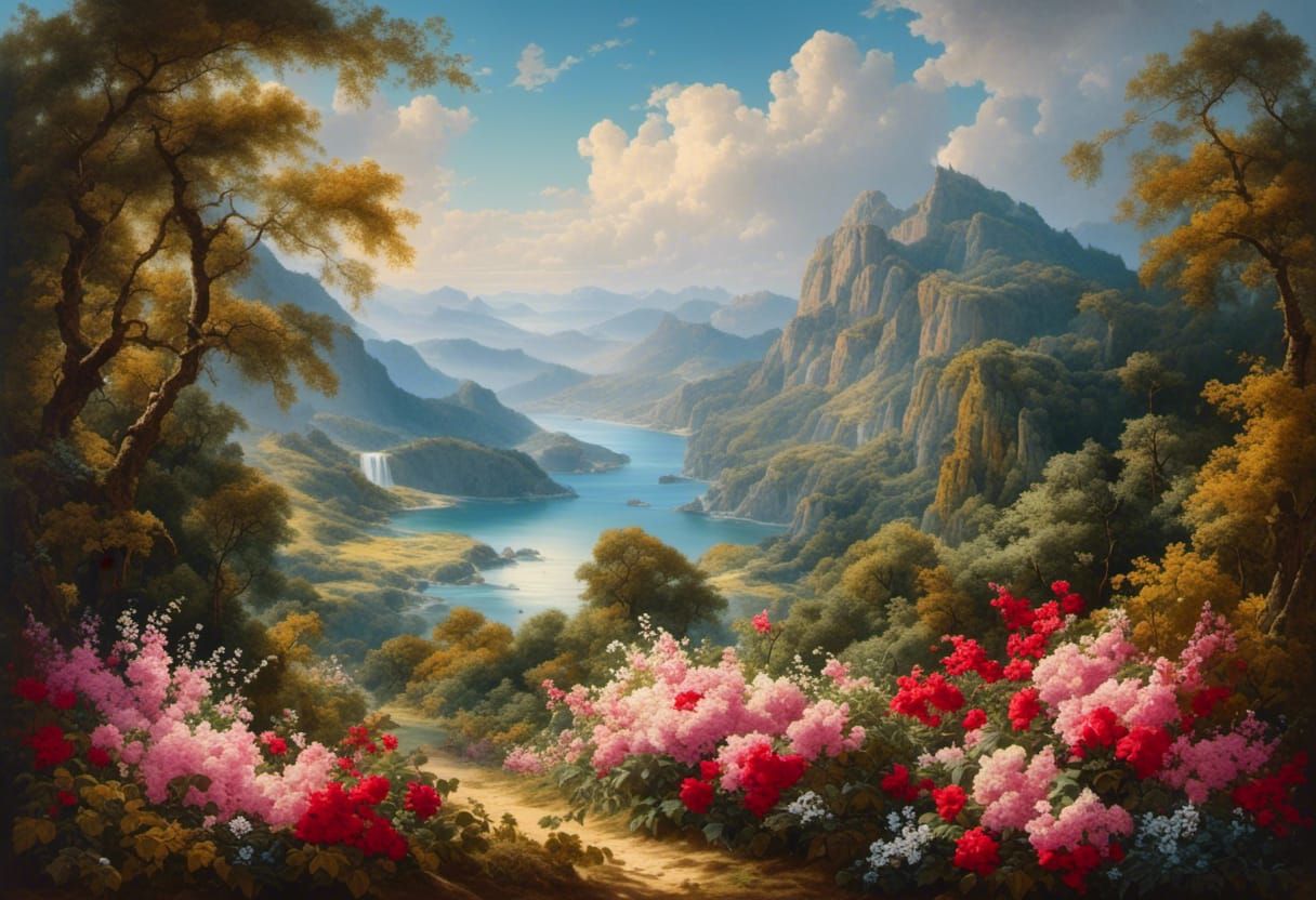 Blood Moon Beach Cherry Blossoms in Vintage Style