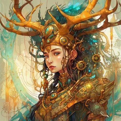 Steampunk Antler Queen Digital Art