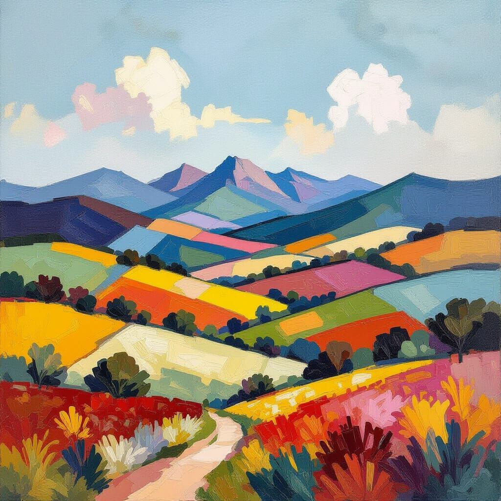 Cubist Landscape with Gouache and Watercolor Techniques