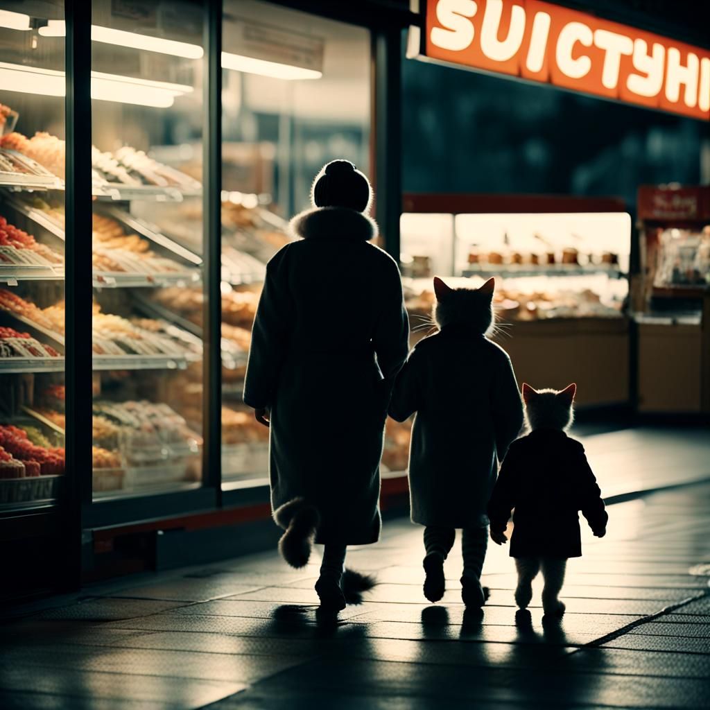 Sad Cat's Supermarket Trip: A Film Noir Still