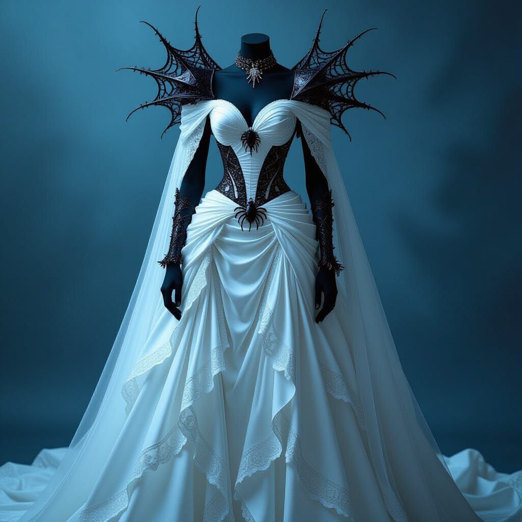 Regal Spider Queen in Gothic Couture Gown