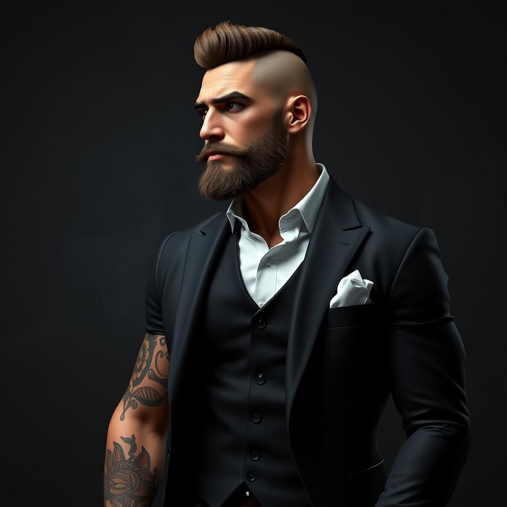 Intense Portrait of Muscular Man in Suit, Detailed Matte Pai...