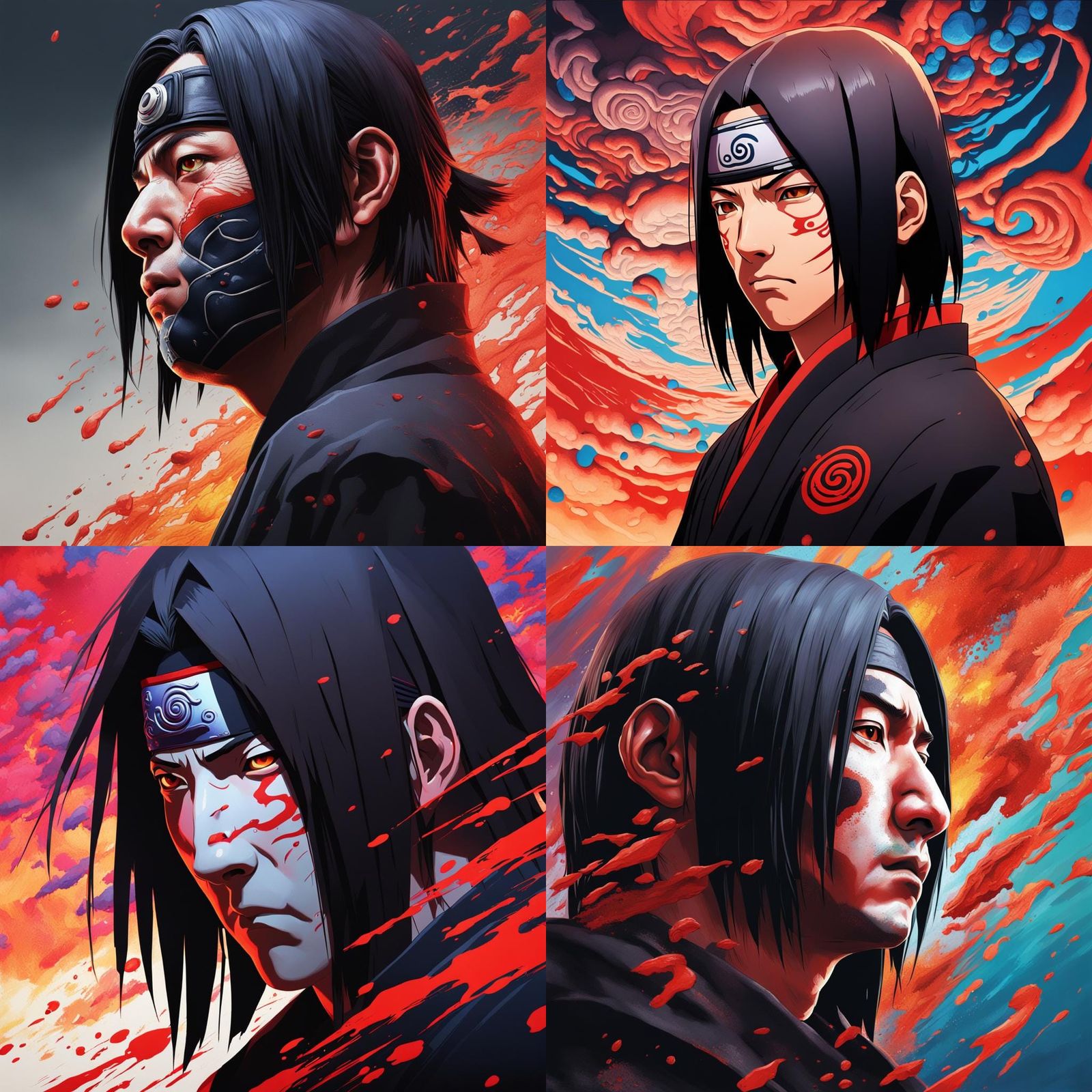 Hyperrealistic Itachi Splash Art Portrait