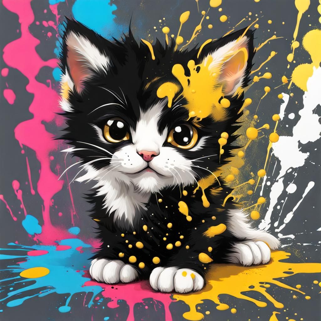 Adorable Kitten in Graffiti Splatter Art Style