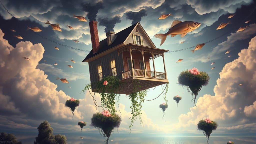 Upside Down Plantation House in Dreamlike Louisiana Landscap...