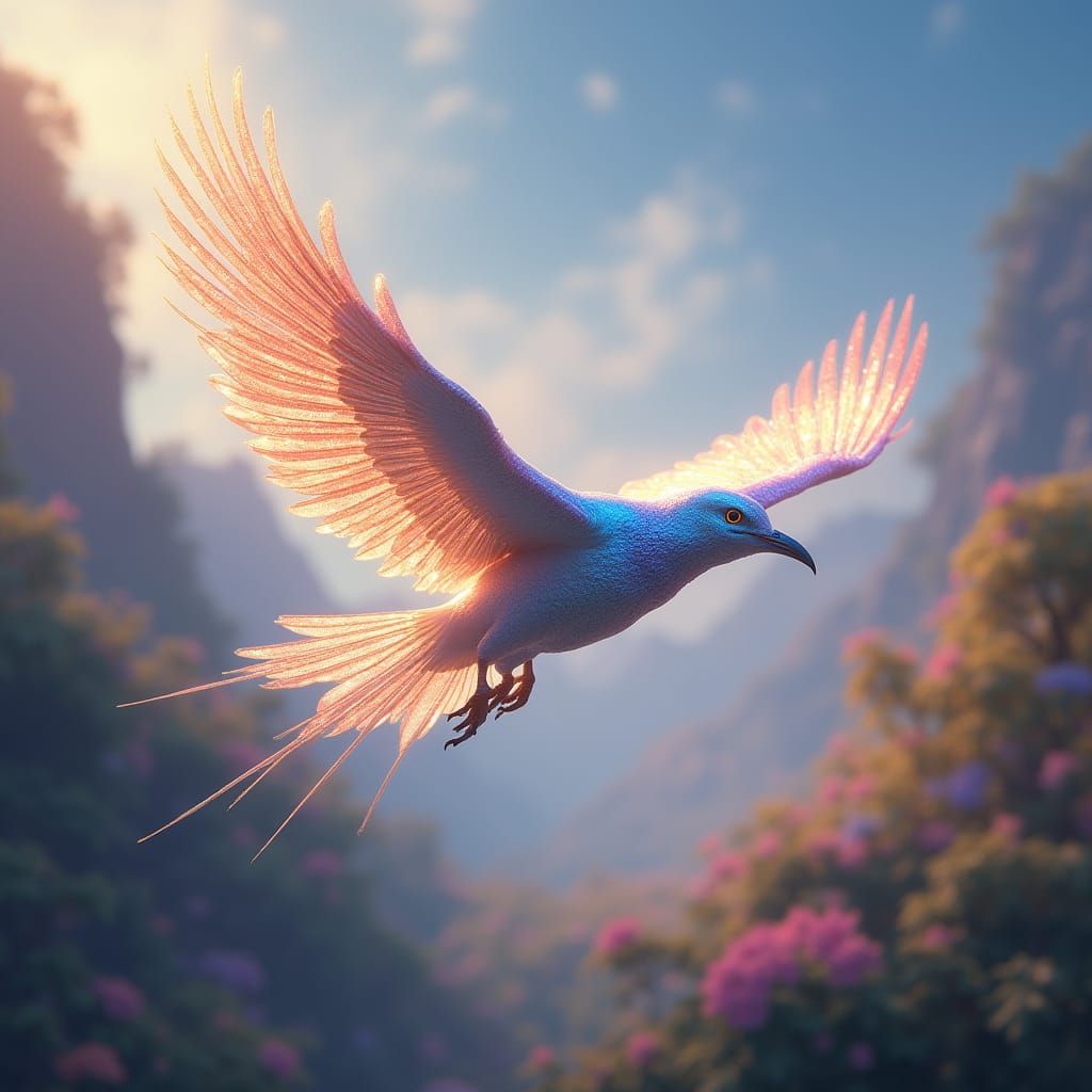 Shimmering Bird in Ethereal Flight