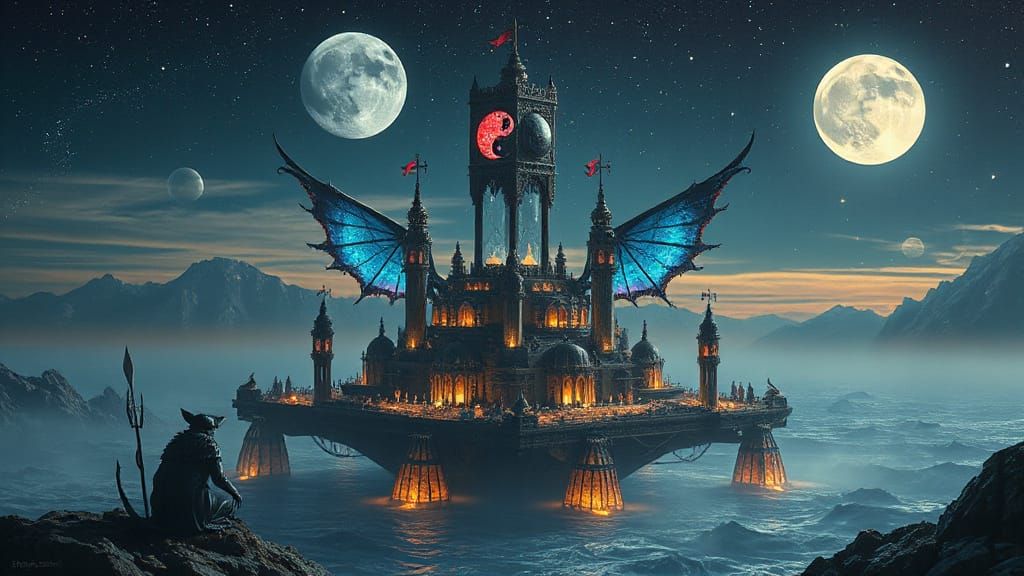 Ethereal City Floating Above Alien Ocean