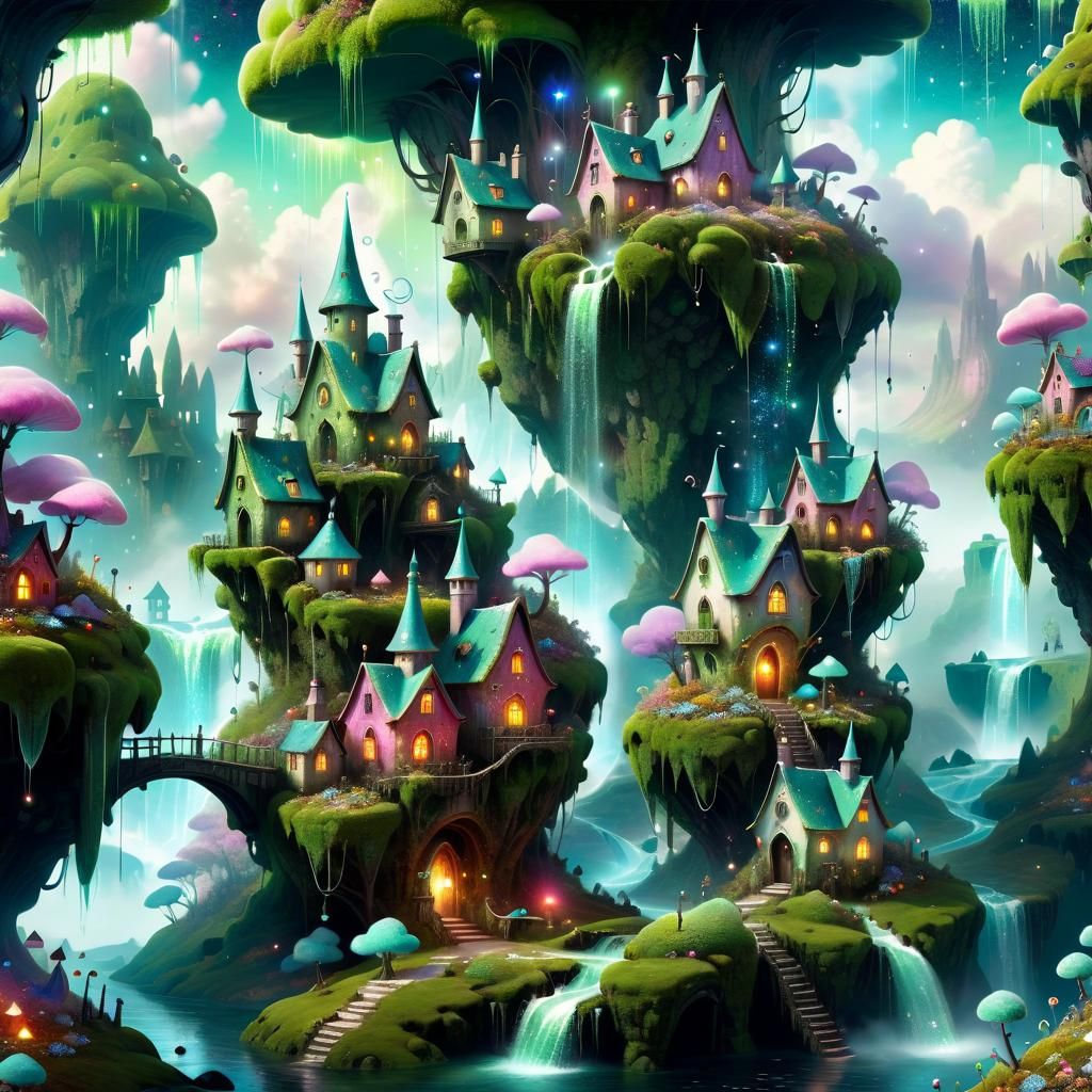 Enchanted Cloud Village in Surreal Fantasy Style