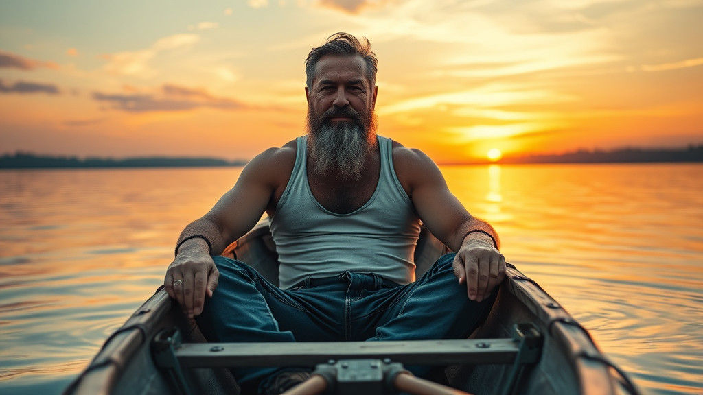 Man in Boat at Sunset: Warm and Dreamy Lake Scene