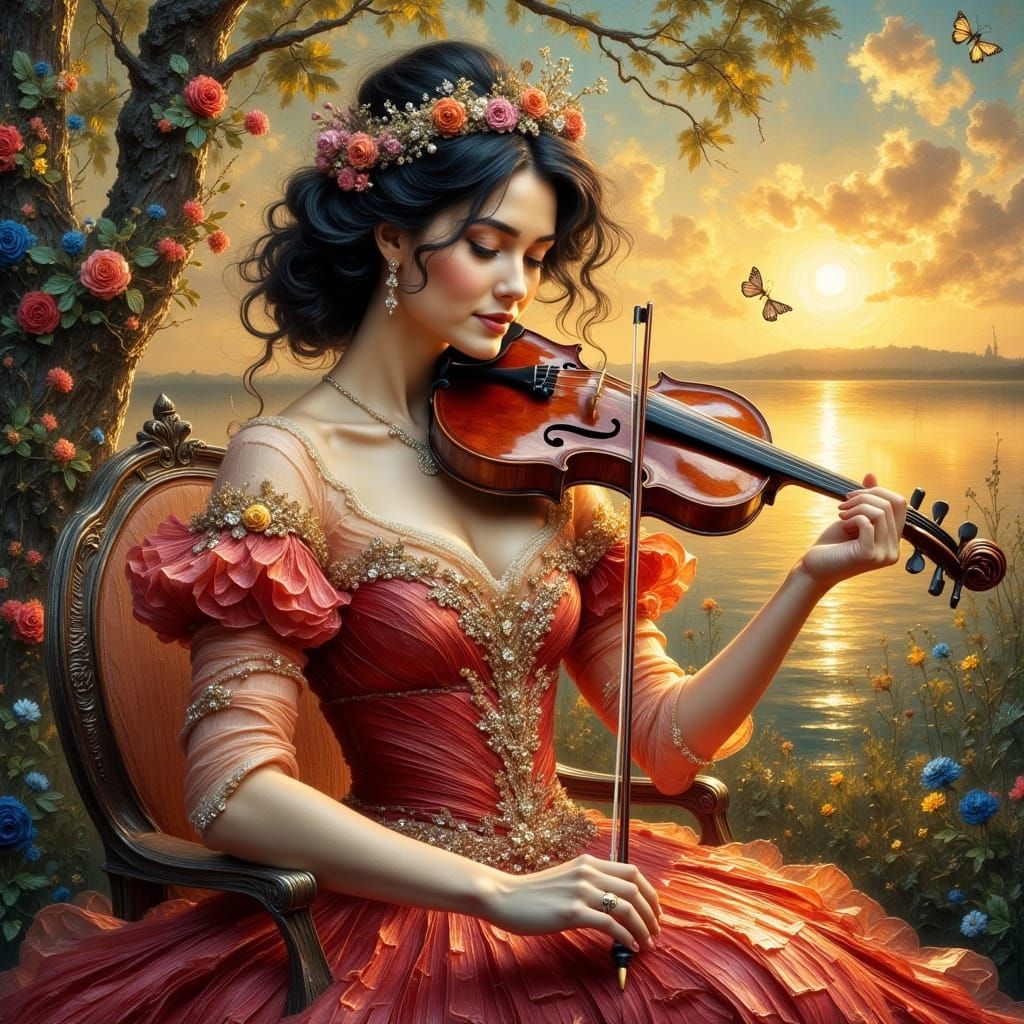 Woman Playing Cello in Opulent Gown