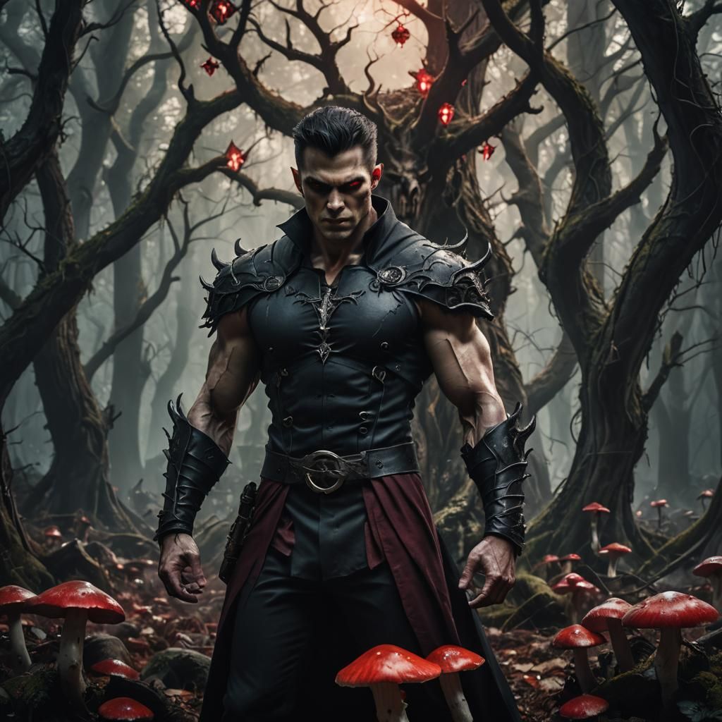 Mysterious Vampire Guardian in Dark Fantasy Landscape