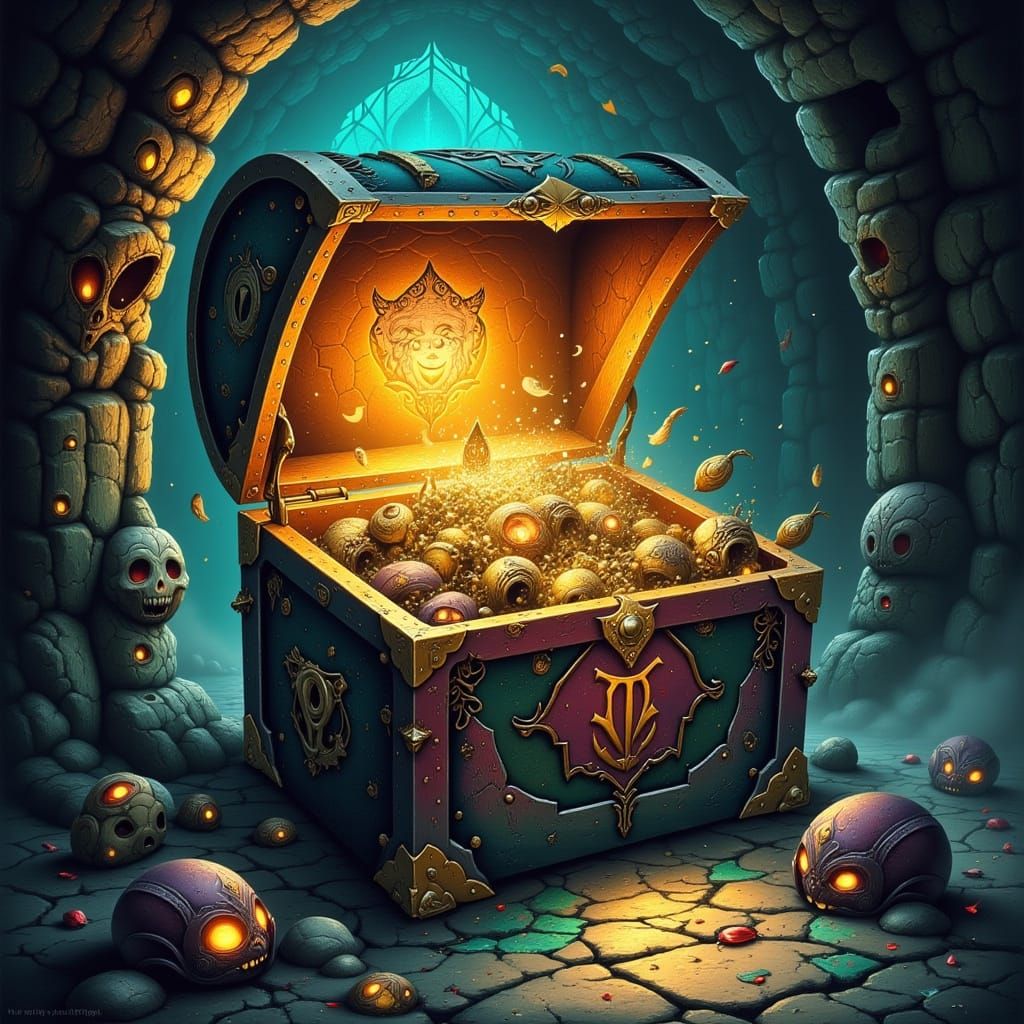 Horror Crypt Treasure Chest with Monsters and Runes
