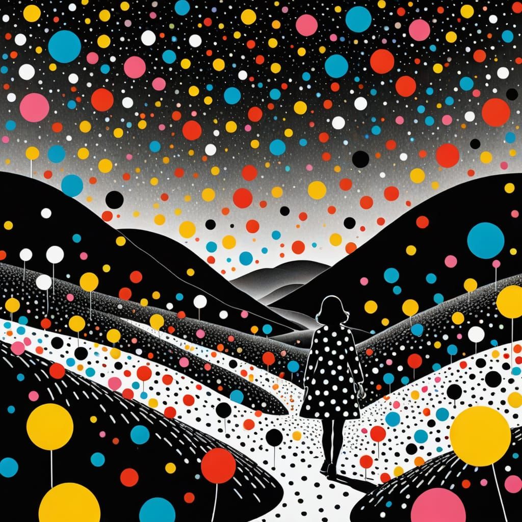 Person on Polka Dot Hill: Surreal Pop Art