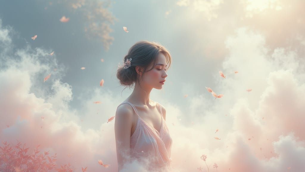 Ethereal Woman in Soft Pastel Haze