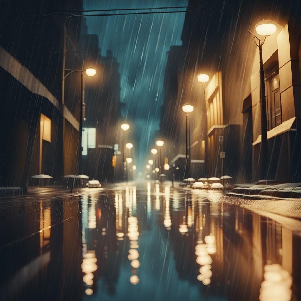 Rainy City Street: Hyperrealistic Cinematic Painting