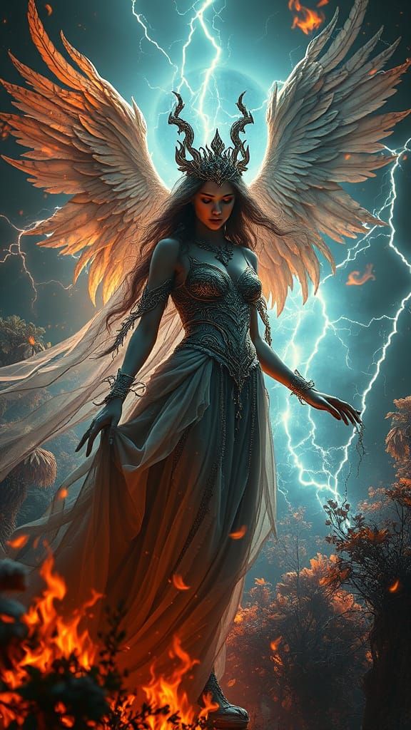 Surreal Inferno Landscape with Angelic Metatron