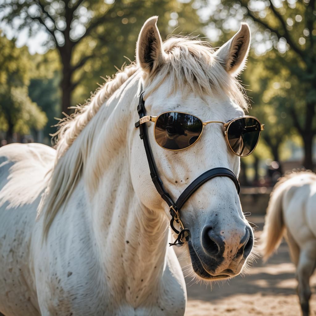 White Horse with Sunglasses: Professional Photography