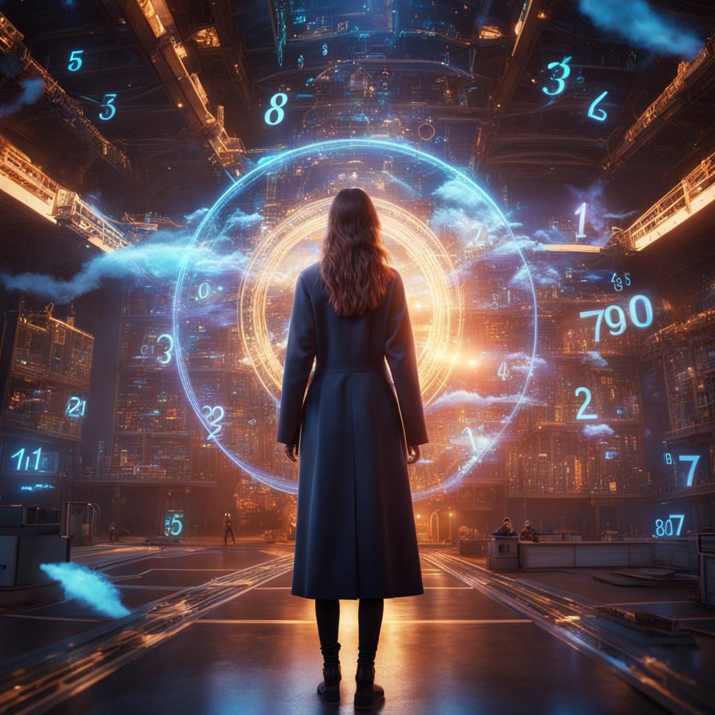 Science Woman with Holograms in Detailed Digital Art