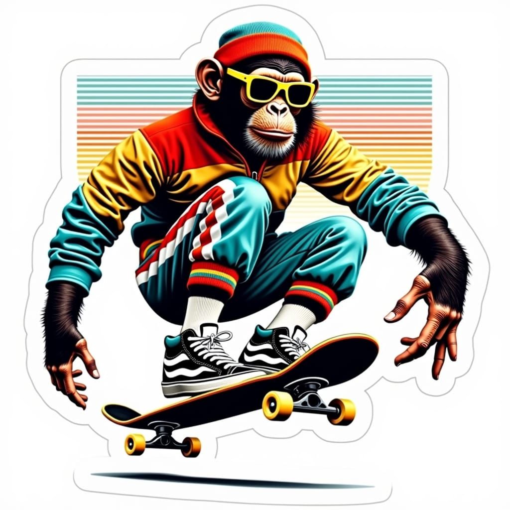Skateboarding Monkey Illustration in Retro Cartoon Style