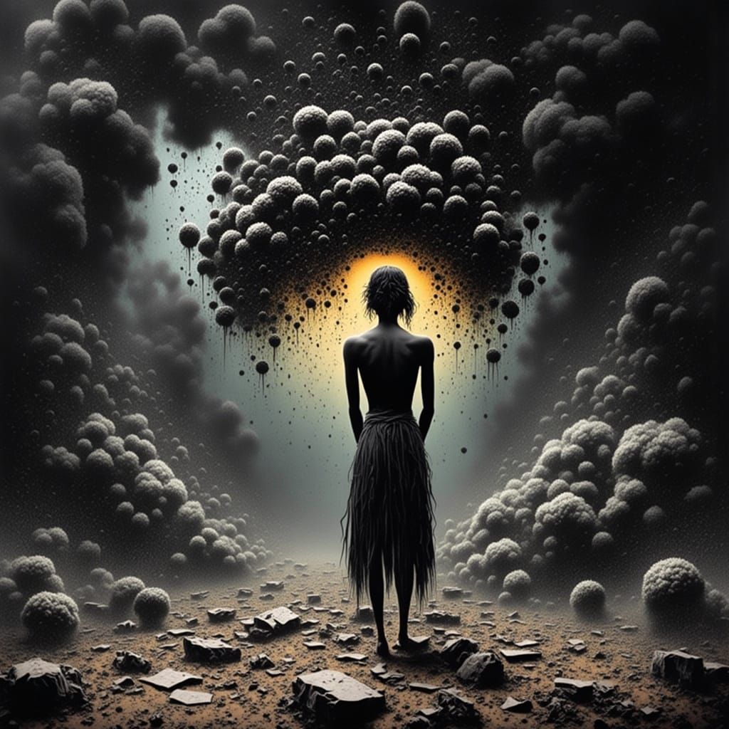 Surrealistic Portrait of a Weary Woman in a Dreamlike Atmosp...