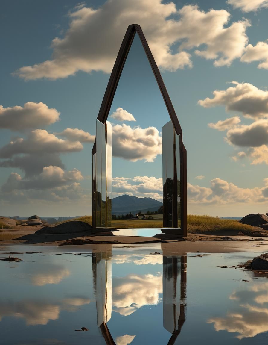 Surreal Dreamscape Mirror with Dramatic Contrast