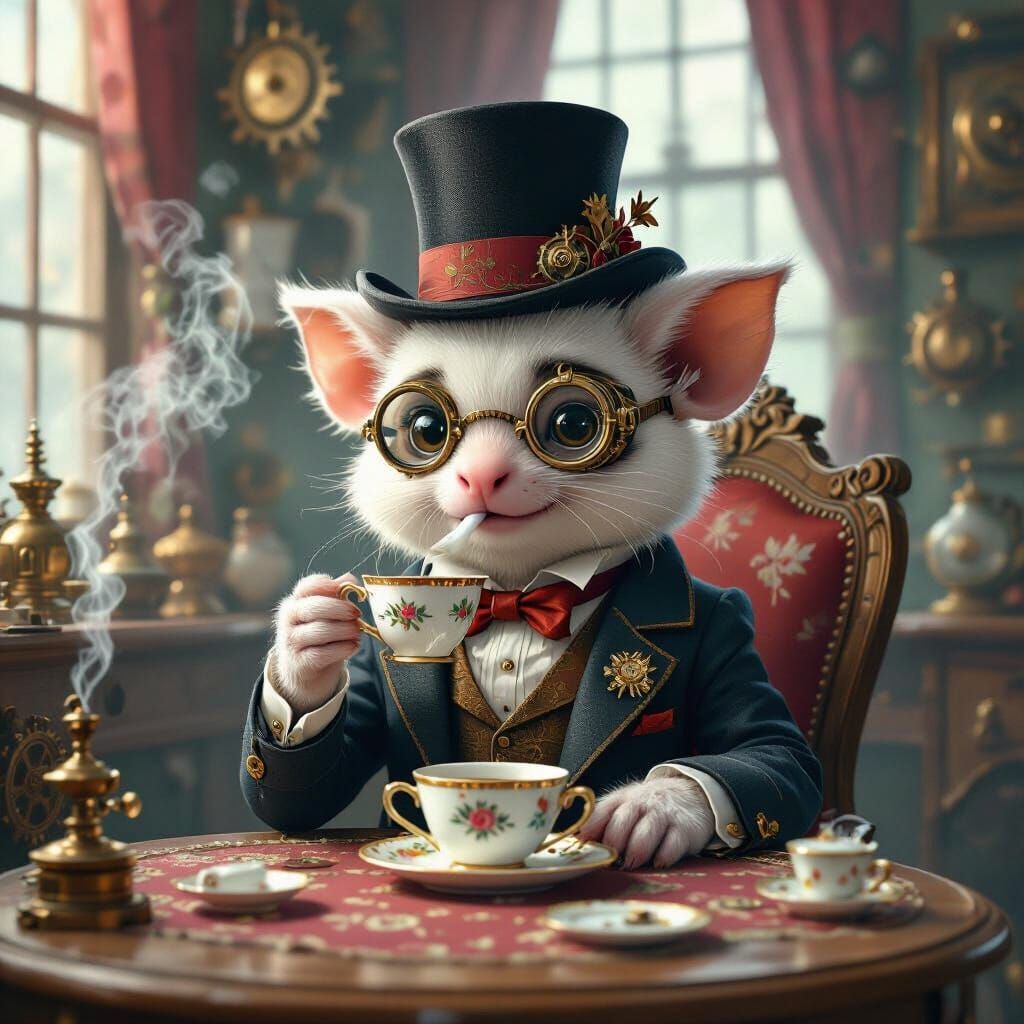 Steampunk Patterpoo Sipping Tea in Digital Art