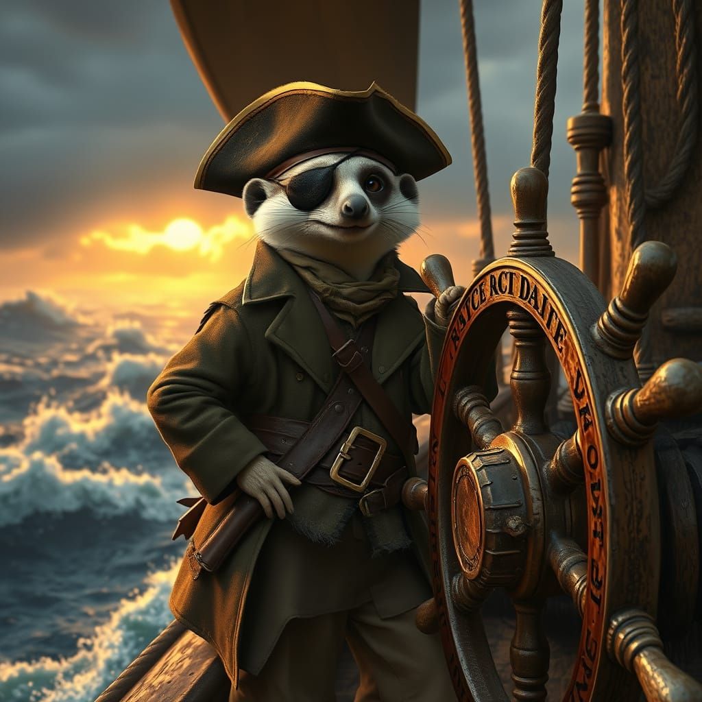 Meerkat Pirate at Sea in Atmospheric Lighting