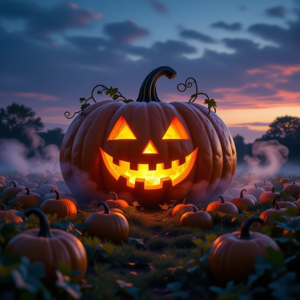 Colossal Pumpkin Patch Under Twilight Sky