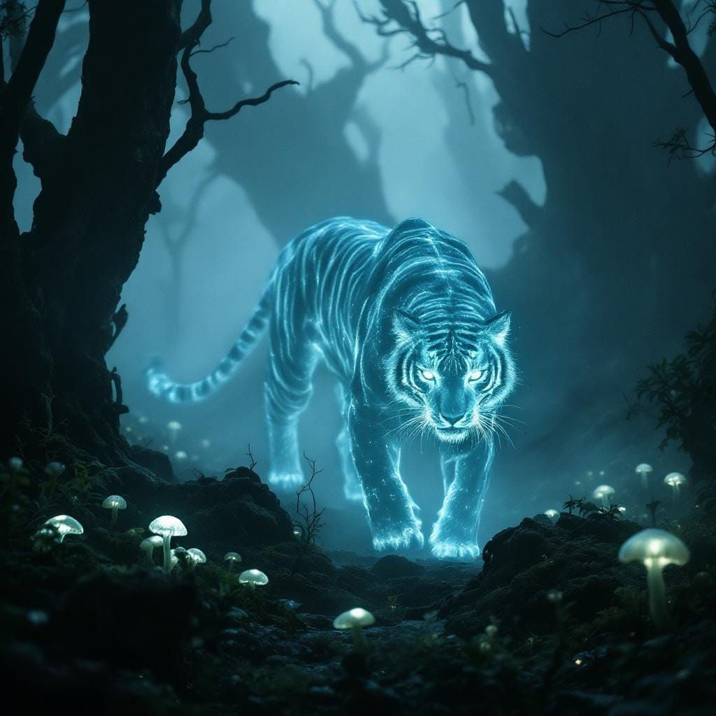 Spectral Tasmanian Tiger in Ancient Forest