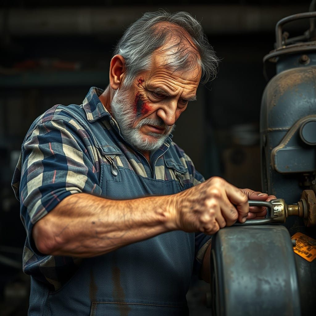 Rugged Mechanic in Industrial Workshop