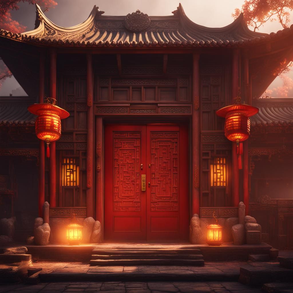 Ancient Chinese Guesthouse with Glowing Light