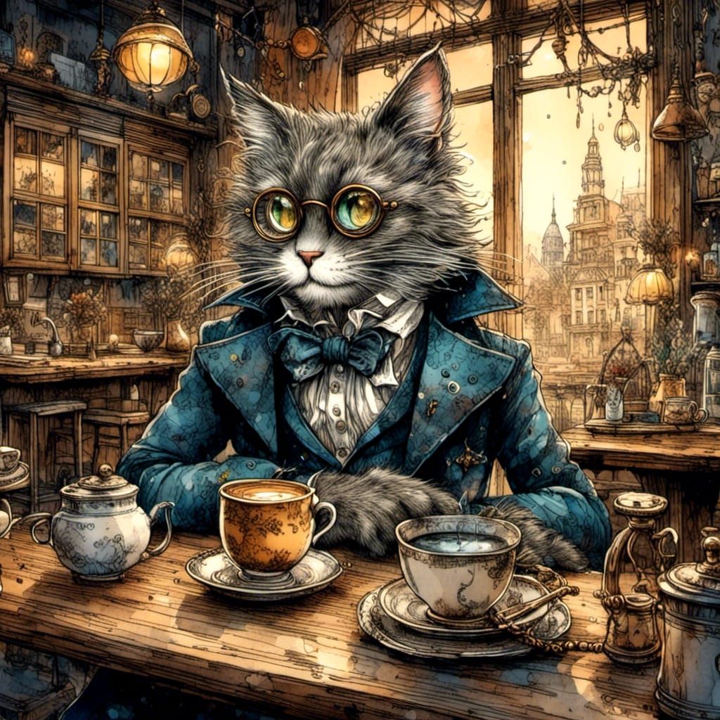 Cat and the cup of coffee