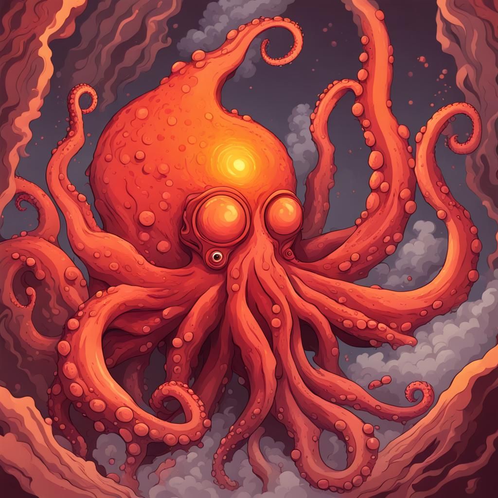 Magical Magma Octopus Creature of Volcano