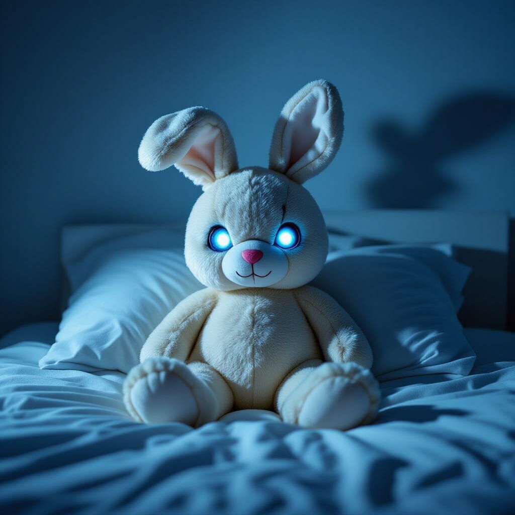 Creepy Possessed Bunny with Glowing Eyes