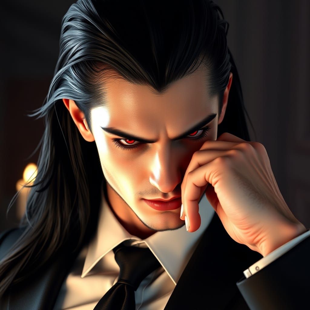 Sexy Vampire Man in Elegant Suit