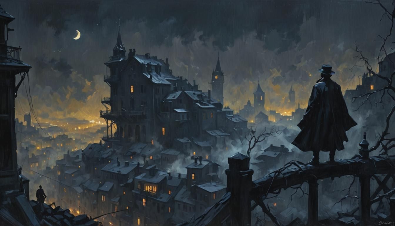 Noir Night Painting of Secrets and Danger