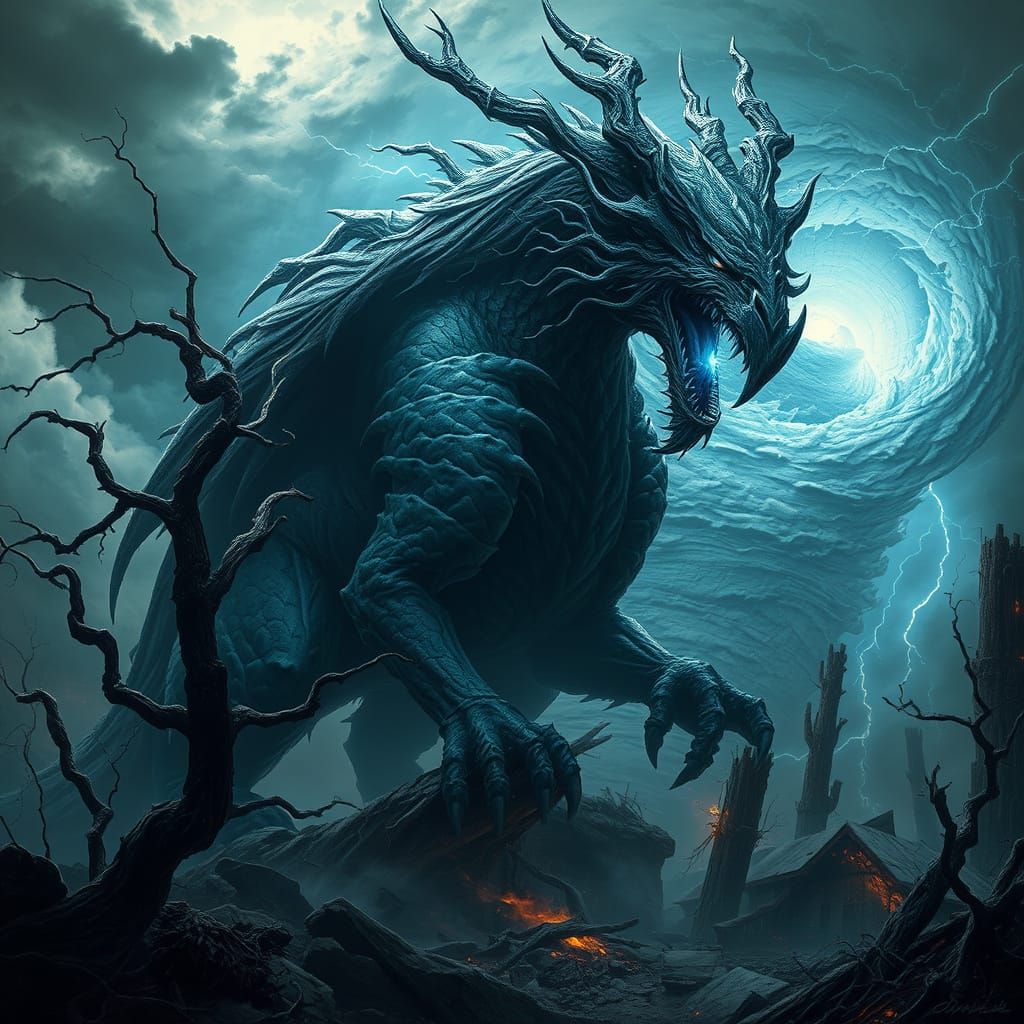 Dark Fantasy Typhon Conjured in Cyberpunk Style